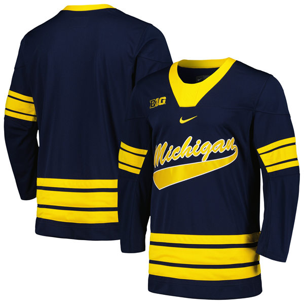 Mens Youth Michigan Wolverines Blank 2023-24 Navy Hockey Game Jersey