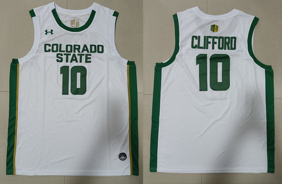 Mens Youth Colorado State Rams #10 Nique Clifford White 2023-24 College Basketball Game Jersey