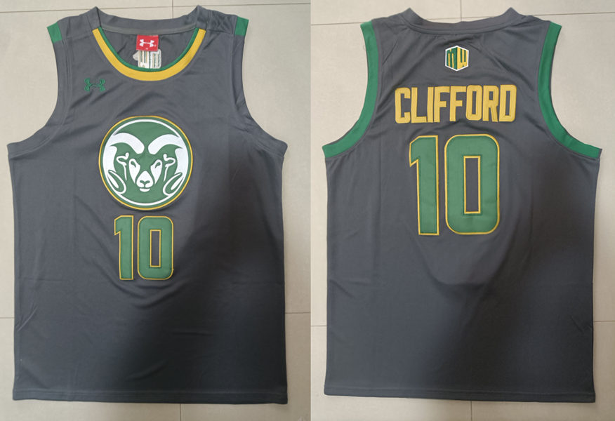 Mens Youth Colorado State Rams #10 Nique Clifford 2023-24 Grey Basketball Jersey