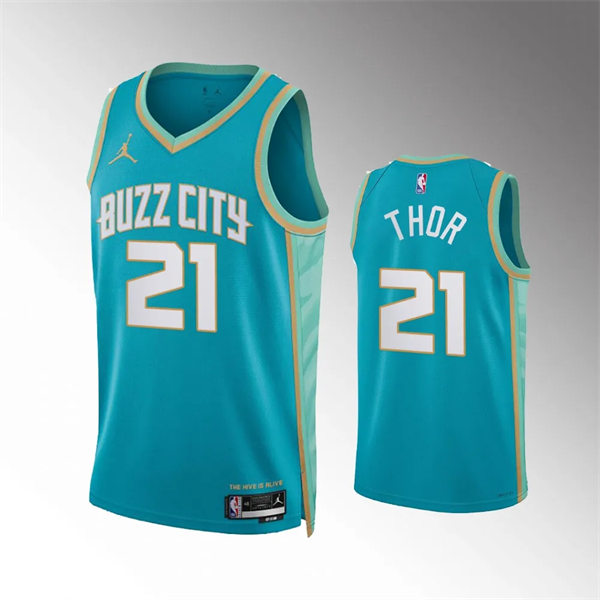 Men's Charlotte Hornets #21 JT Thor 2023-24 BUZZ City Edition Swingman Jersey Teal