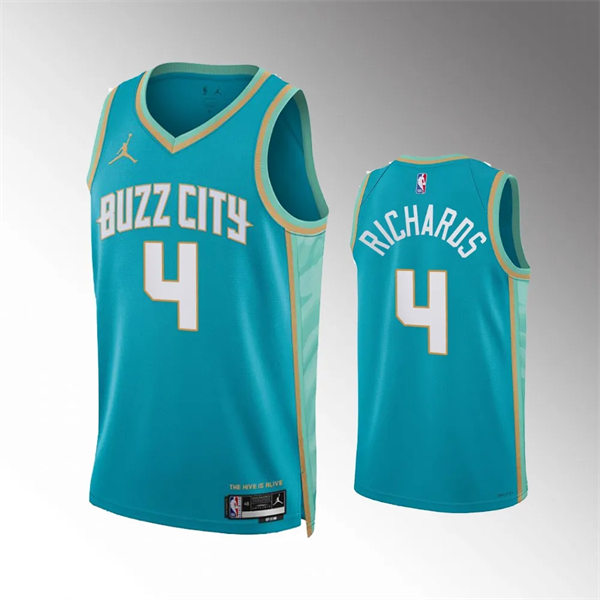 Men's Charlotte Hornets #4 Nick Richards 2023-24 BUZZ City Edition Swingman Jersey Teal
