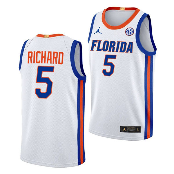 Mens Youth Florida Gators #5 Will Richard 2024 White Basketball Game Jersey