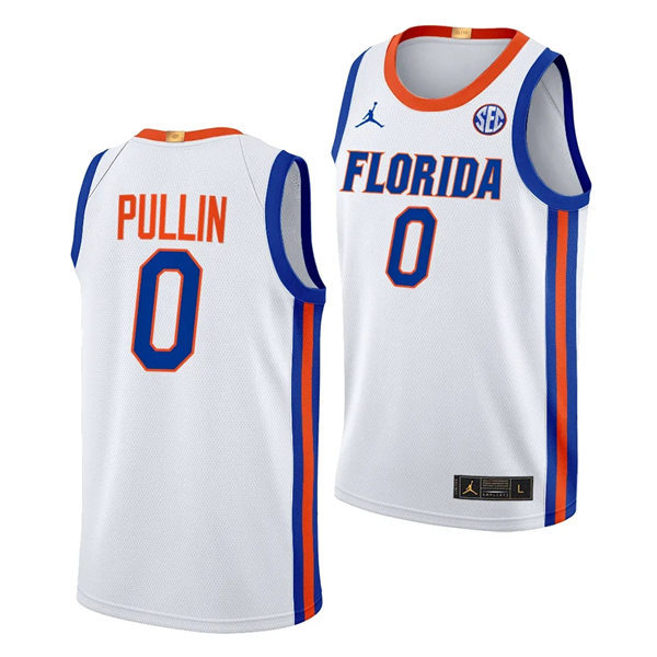 Mens Youth Florida Gators #0 Zyon Pullin 2024 White Basketball Game Jersey