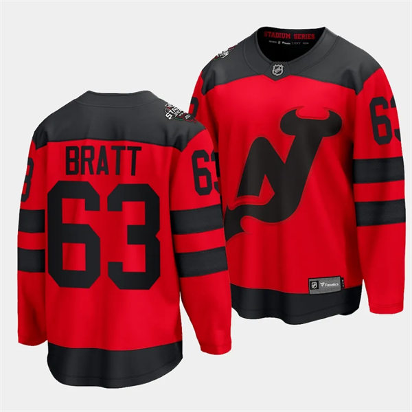Mens New Jersey Devils #63 Jesper Bratt 2024 NHL Stadium Series Jersey Red