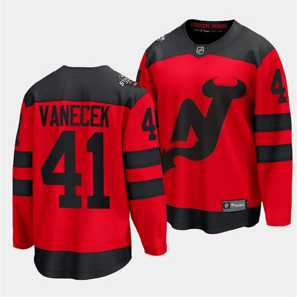 Mens New Jersey Devils #41 Vitek Vanecek 2024 NHL Stadium Series Jersey Red