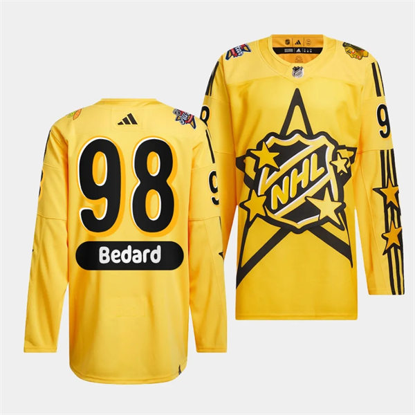 Mens Chicago Blackhawks #98 Connor Bedard Yellow 2024 NHL All-Star Game drew house Primegreen Jersey