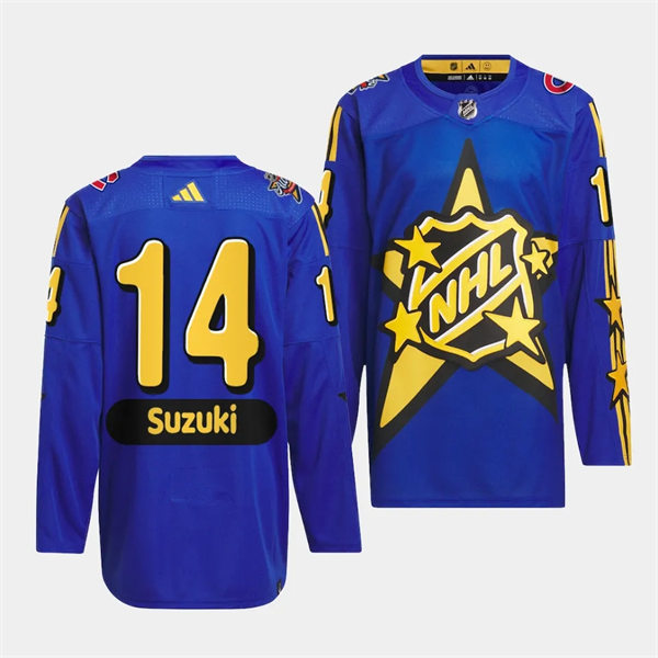 Mens Montreal Canadiens #14 Nick Suzuki Blue 2024 NHL All-Star Game drew house Primegreen Jersey