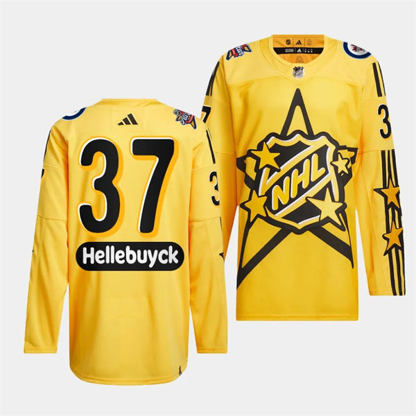 Mens Winnipeg Jets #37 Connor Hellebuyck Yellow 2024 NHL All-Star Game drew house Primegreen Jersey