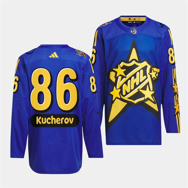 Mens Tampa Bay Lightning #86 Nikita Kucherov Blue 2024 NHL All-Star Game drew house Primegreen Jersey