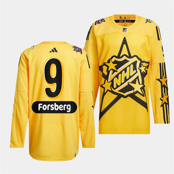 Mens Nashville Predators #9 Filip Forsberg Yellow 2024 NHL All-Star Game drew house Primegreen Jersey