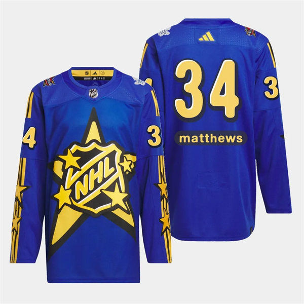 Mens Toronto Maple Leafs #34 Auston Matthews Blue 2024 NHL All-Star Game drew house Primegreen Jersey