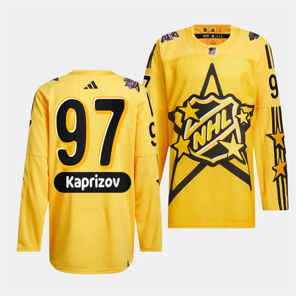 Mens Minnesota Wild #97 Kirill Kaprizov Yellow 2024 NHL All-Star Game drew house Primegreen Jersey
