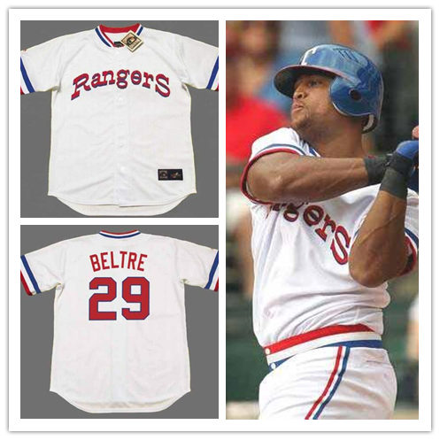 Mens Texas Rangers #29 Adrian Beltre 1970's Home White Red Majestic Throwback Baseball Jersey