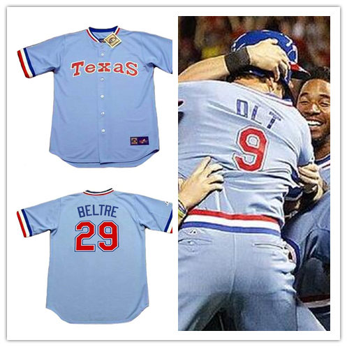 Mens Texas Rangers #29 Adrian Beltre 1980's Light Blue Majestic Throwback Baseball Jersey 