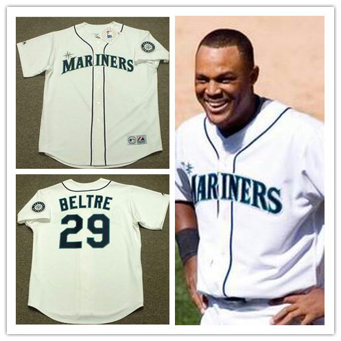 Mens Seattle Mariners #29 Adrian Beltre 2007 Majestic Throwback Home White Baseball Jersey