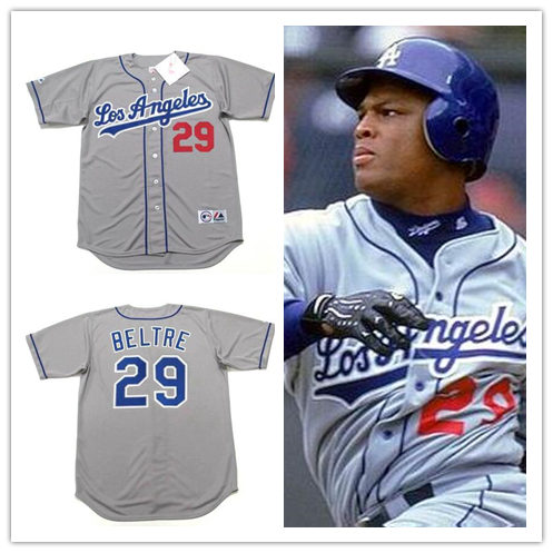Mens Los Angeles Dodgers #29 Adrian Beltre 1999 Away Gray Majestic Baseball Throwback Jersey