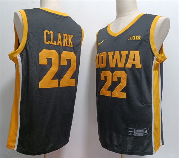 Mens Iowa Hawkeyes #22 Caitlin Clark Black Gold Basketball Game Basketball Jersey