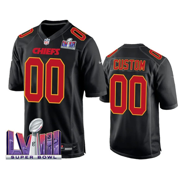 Mens Youth Kansas City Chiefs Custom 2024 Super Bowl LVIII Black Carbon Fashion Game Player Jersey