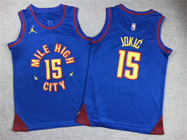 Youth Denver Nuggets #15 Nikola Jokic Blue 2022-23 Statement Edition Jersey