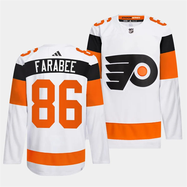 Mens Philadelphia Flyers #86 Joel Farabee White 2024 Stadium Series Jersey