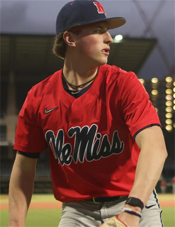 Mens Youth Ole Miss Rebels Custom Nike 2024 Red two-Button Pullover Baseball Game Jersey