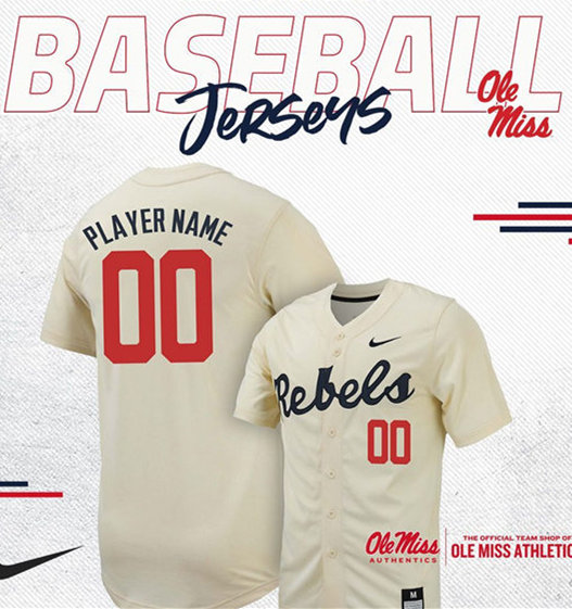 Ole Miss Rebels Custom Nike 2025 Cream College Baseball Game Jersey