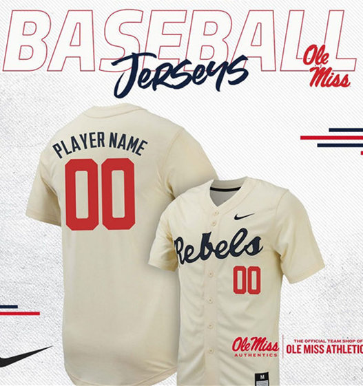 Mens Youth Ole Miss Rebels Custom Nike 2024 Cream College Baseball Game Jersey