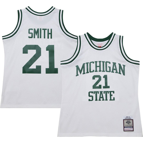 Menw Youth Michigan State Spartans Custom Mitchell & Ness 125th Basketball Anniversary 1990 Throwback Fashion Jersey – White