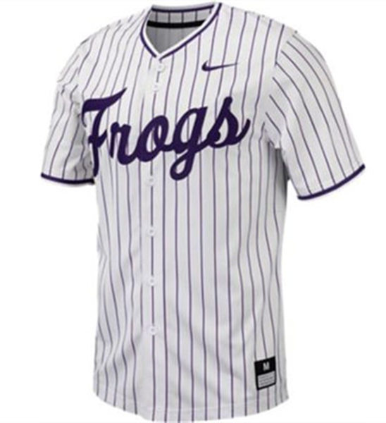 Mens Youth TCU Horned Frogs Custom Nike 2024 White Pinstripe Baseball Game Jersey