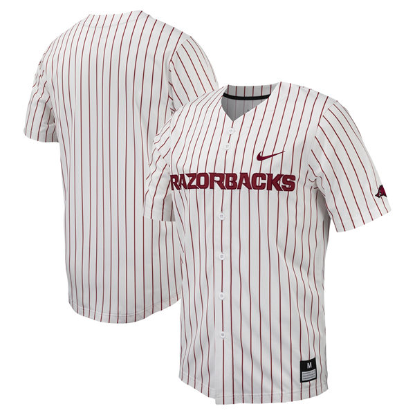 Mens Youth Arkansas Razorbacks Custom 2024 White Pinstripe College Baseball Game Jersey