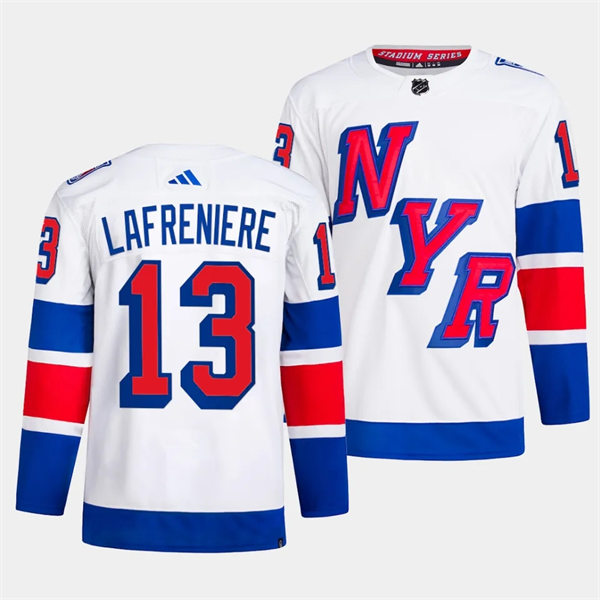 Mens New York Rangers #13 Alexis Lafreniere 2024 NHL Stadium Series Jersey White 