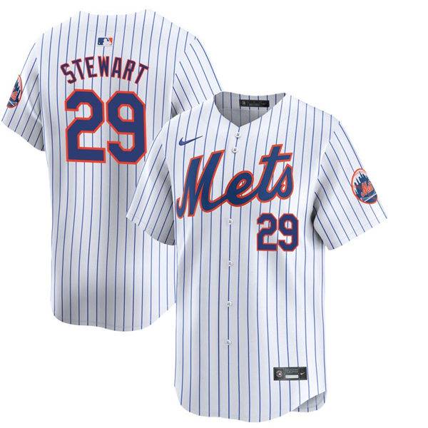 Mens New York Mets #29 DJ Stewart Nike Home White Pinstripe Limited Player Jersey