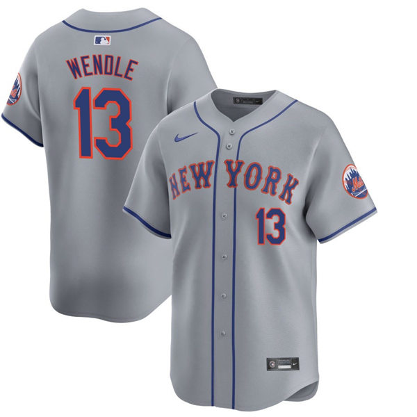 Mens New York Mets #13 Joey Wendle Nike Grey Road Limited Player Jersey
