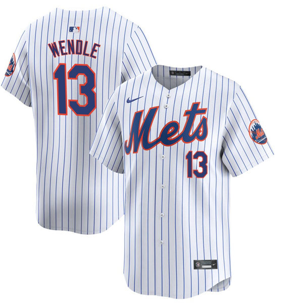 Mens New York Mets #13 Joey Wendle Nike Home White Pinstripe Limited Player Jersey