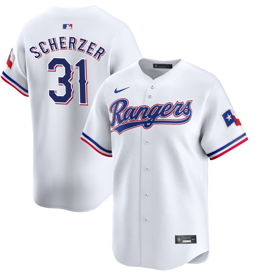 Mens Texas Rangers #31 Max Scherzer Nike White Home Limited Jersey