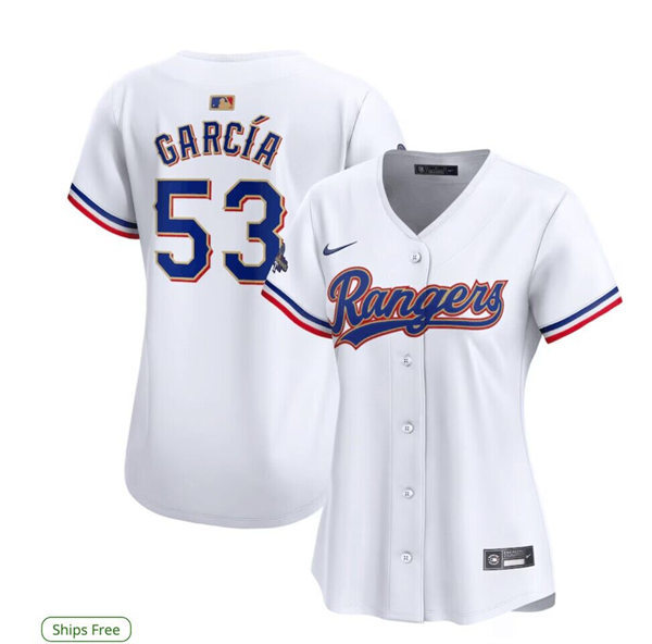 Womens Texas Rangers #53 Adolis Garcia GOLD-TRIMMED WORLD SERIES CHAMPIONSHIP Limited Jersey