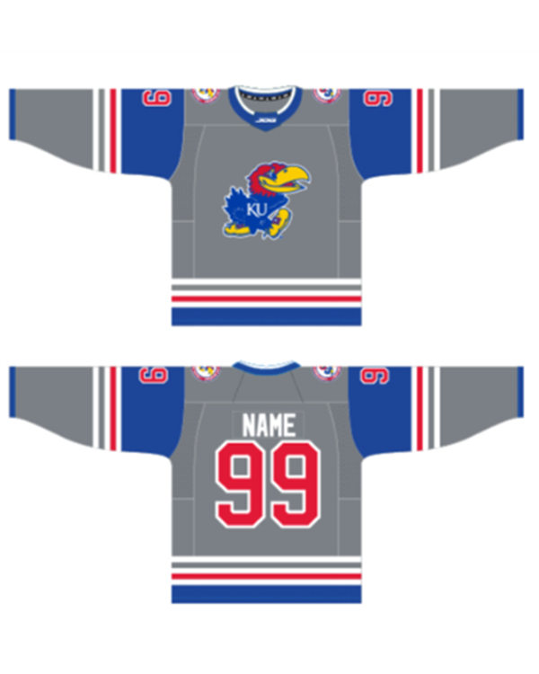 Mens Kansas Jayhawks Custom Hockey Game Jersey Gray