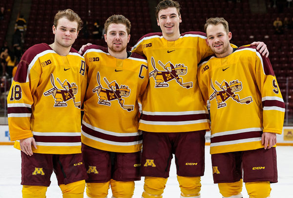 Men's Minnesota Golden Gophers Custom Gold Maroon shoulder 2024 Hockey Game Jersey