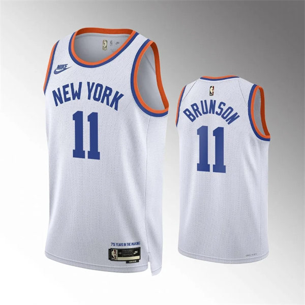 Mens New York Knicks #11 Jalen Brunson White Classic Edition Jersey