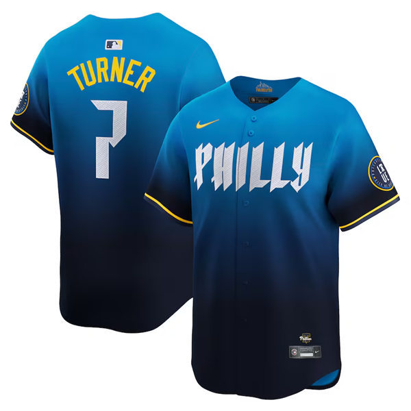Mens Philadelphia Phillies #7 Trea Turner Nike Blue 2024 City Connect Limited Player Jersey 