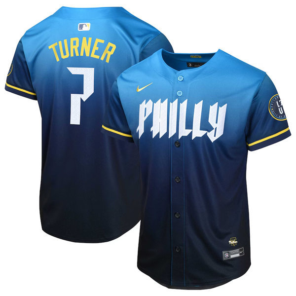 Youth Philadelphia Phillies #7 Trea Turner Nike Blue 2024 City Connect Limited Player Jersey