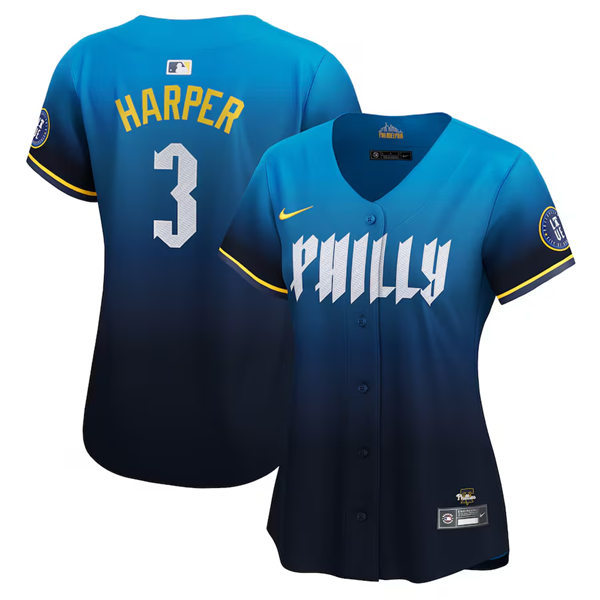 Womens Philadelphia Phillies #3 Bryce Harper Nike Blue 2024 City Connect Limited Player Jersey