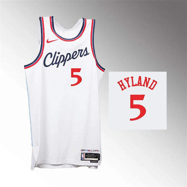 Mens Los Angeles Clippers #5 Bones Hyland 2024-25 Association Edition Jersey White