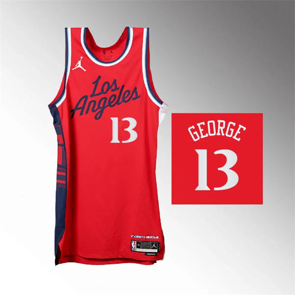 Mens Los Angeles Clippers #13 Paul George 2024-25 Statement Edition Jersey Red