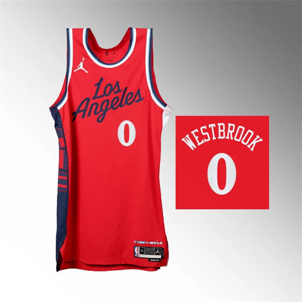 Mens Los Angeles Clippers #0 Russell Westbrook 2024-25 Statement Edition Jersey Red