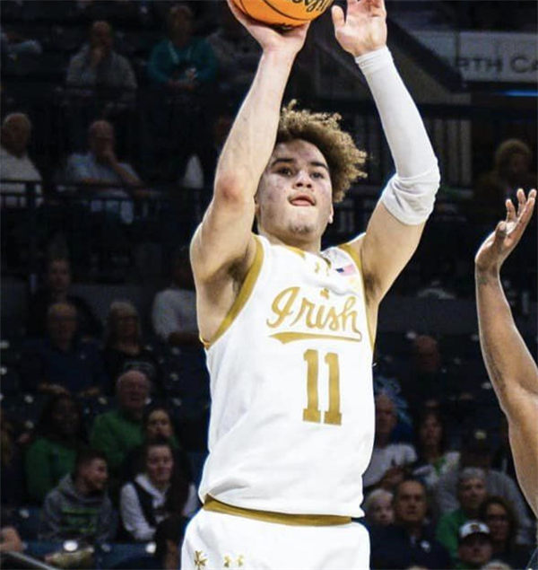 Mens Youth Notre Dame Fighting Irish #11 Braeden Shrewsberry 2024 White Gold Irish Basketball Game Jersey