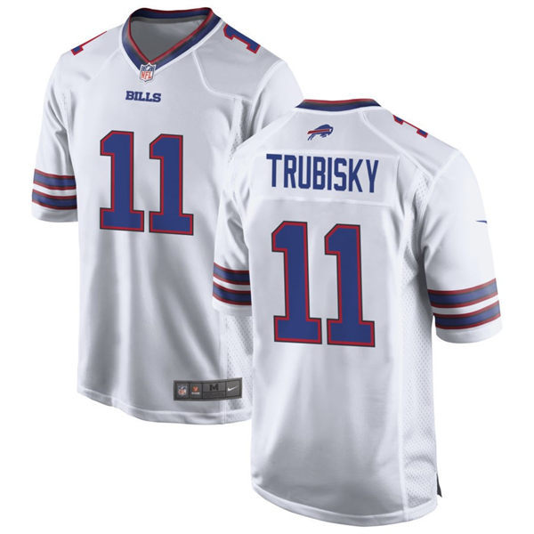 Mens Buffalo Bills #11 Mitch Trubisky Nike White Away Vapor Limited Jersey