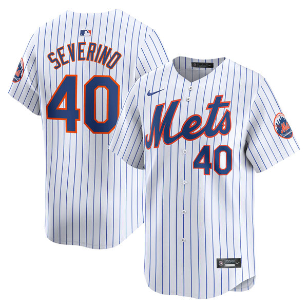 Mens New York Mets #40 Luis Severino Nike Home White Pinstripe Limited Player Jersey