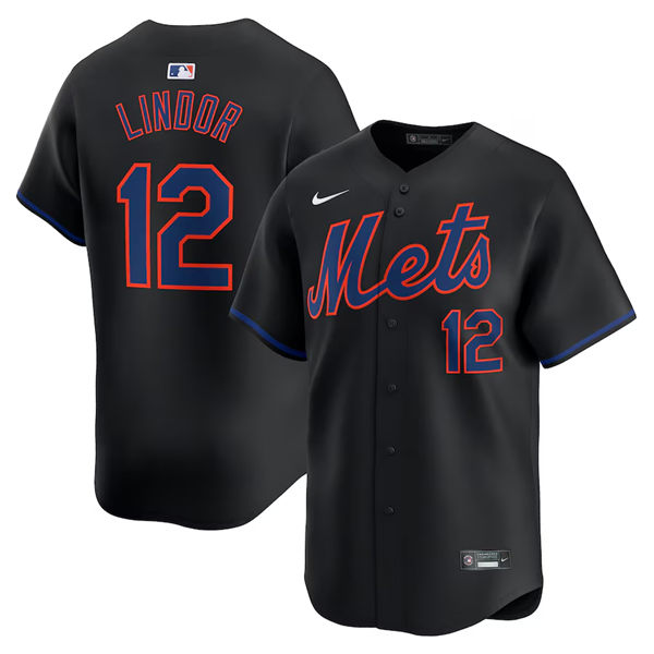 Mens New York Mets #12 Francisco Lindor Nike 2024 Black Alternate Limited Jersey