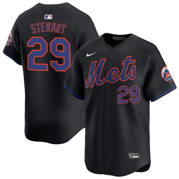Mens New York Mets #29 DJ Stewart Nike 2024 Black Alternate Limited Jersey